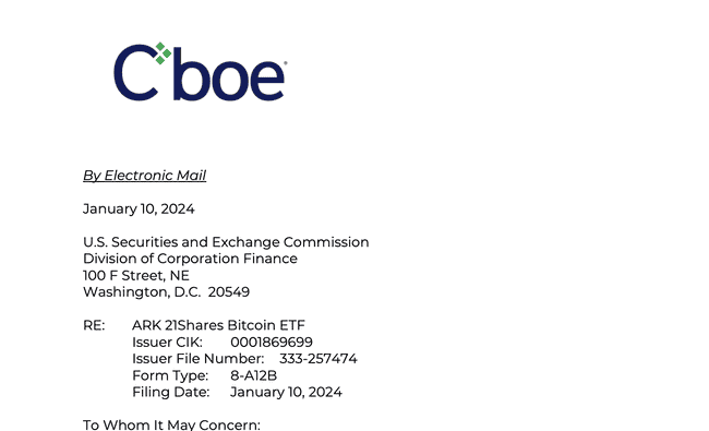 SEC官宣：Cboe批准多款比特币现货ETF上线，方舟VanEck、富达、景顺、富兰克林、WisdomTree等入列
