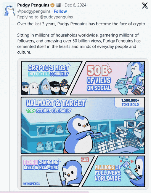 Pudgy Penguins NFT崛起，超越无聊猿：PENGU代币全解析