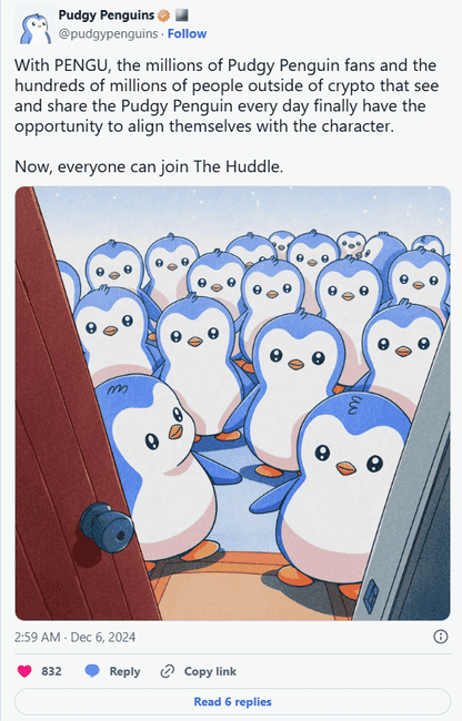 Pudgy Penguins NFT崛起，超越无聊猿：PENGU代币全解析