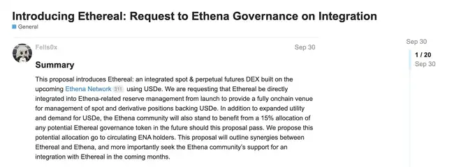 Ethena生态空投首秀Ethereal：Q1主网上线，15%代币空投ENA质押用户