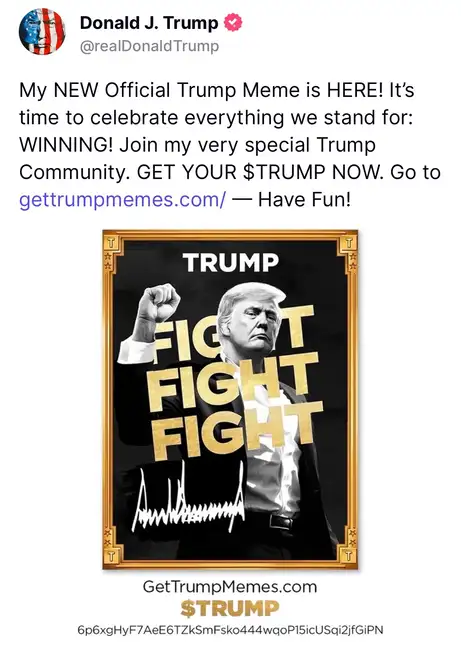 独家揭秘：特朗普疑似涉足加密领域，TRUMP Meme币飙升破百亿美元大关！