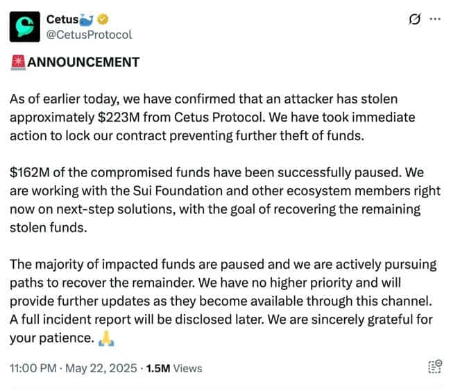惊天大劫案！慢雾揭秘：Cetus遭2.3亿美元黑客攻击，资金转移全解析