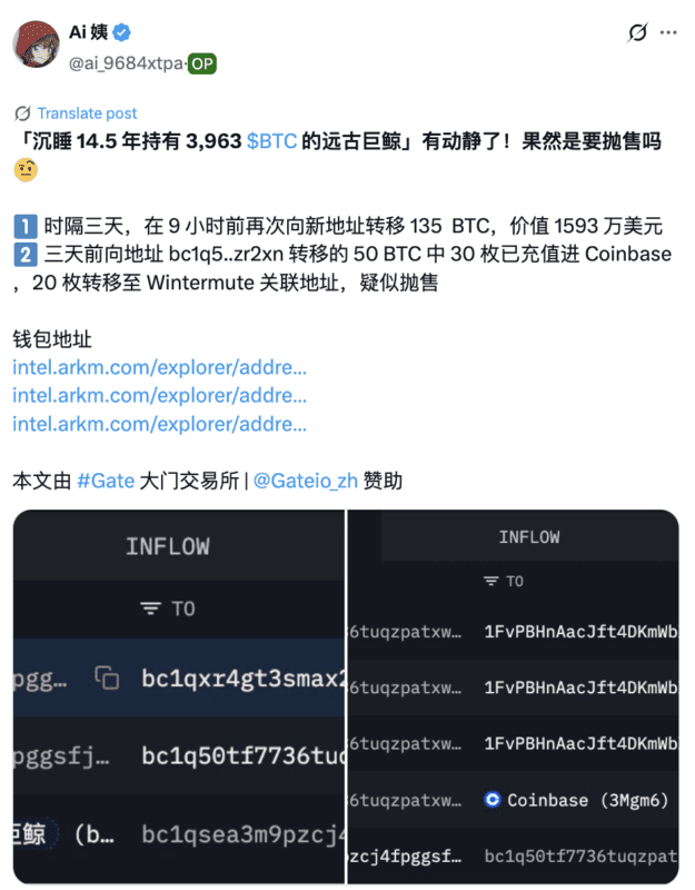 比特币惊现巨鲸异动!Galaxy Digital狂抛3700枚,14年沉睡巨鲸也醒了,市场要变盘?