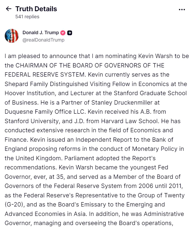 特朗普钦点华尔街教父沃什执掌美联储:金融圈最重磅人事地震内幕