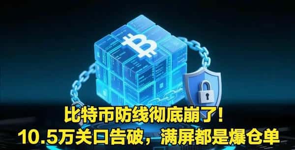 比特币崩盘！10.5万关口失守，爆仓潮席卷而来！