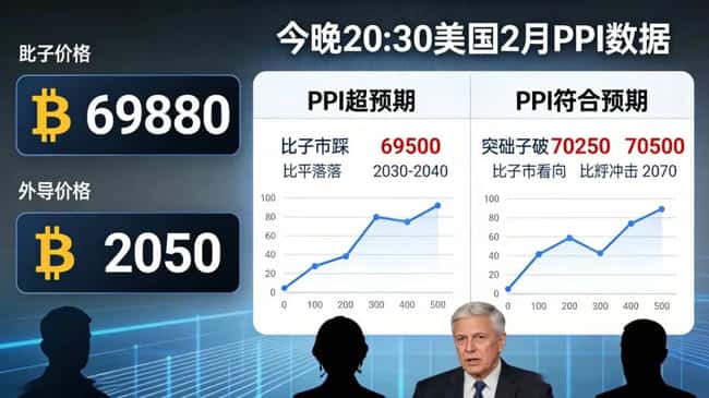 比特币闪崩1500点后绝地反击！3月12日PPI数据夜将决定7万美元保卫战成败