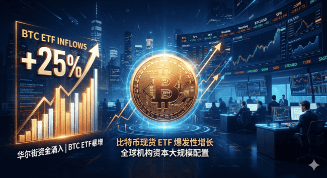 华尔街开始行动了？BTCETF暴增25%，背后发生了什么？