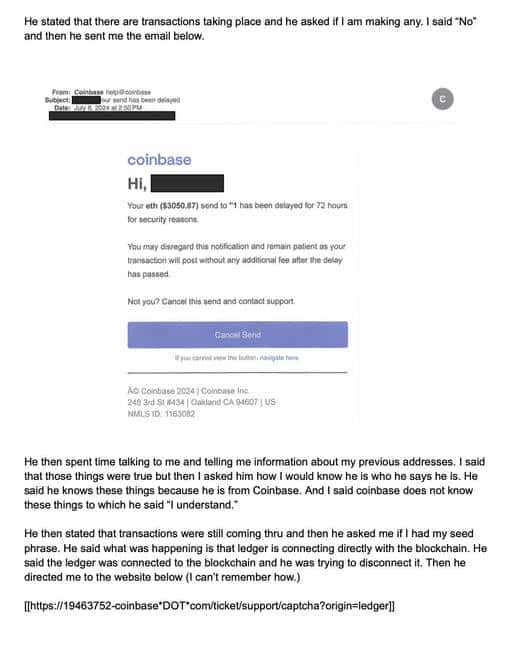 Coinbase用户遭遇冒充诈骗,种子短语泄露导致巨额损失